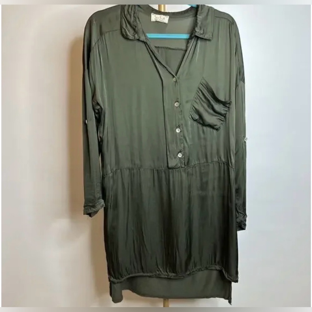 Sofia Made In Italy Womens Green Dress 1/2 buttons Up Size M Front Pocket - Picture 2 of 5